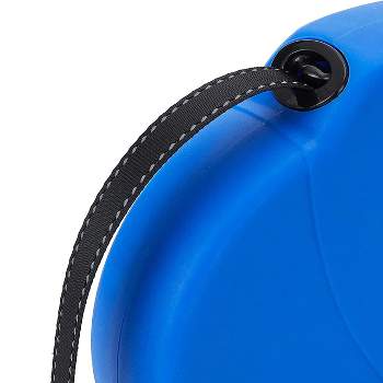 DDOXX 13.1 ft Retractable Small Dog Leash w/ Strong Reflective Nylon Strips and Break & Lock System - Blue