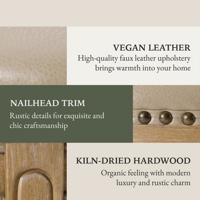 Weathered Oak Swivel Counter Stool with Vegan Leather Upholstery