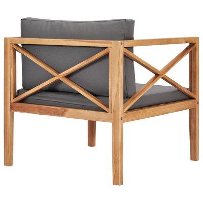 Gray Cushioned Teak Wood Patio Accent Chair