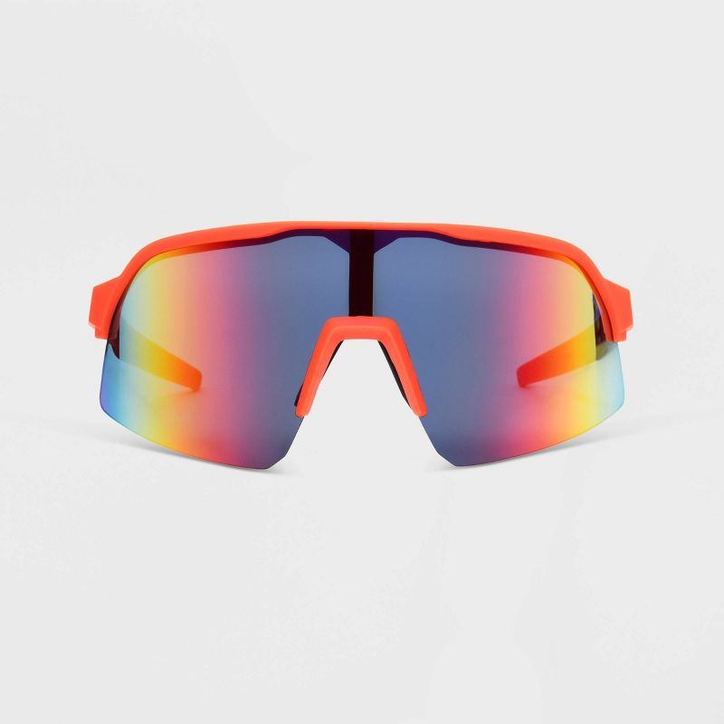 Men&#39;s Rubberized Plastic Shield Sunglasses - All In Motion&#8482; Neon Red, 1 of 4