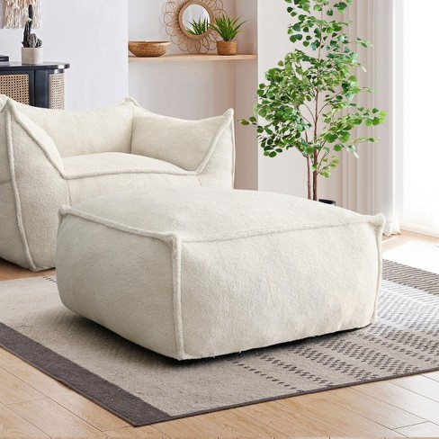 Boring Boucle Bean Bag Accent Stools,beige Teddy Minimalist Bean Bag ...