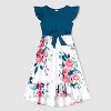 PATPAT Family Matching V Neck Flutter-sleeve Splicing Floral Print Dresses and Short-sleeve Colorblock T-shirts Sets - 3 of 4