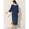 cheibear Women's Soft Three Quarter Sleeve Solid Slit Hem Pajama Dress - 3 of 4