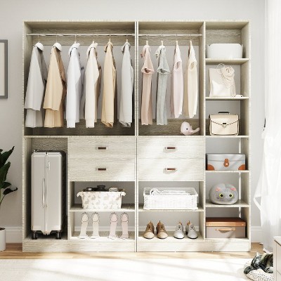Aheaplus Set of 2 Freestanding Closet Organizer with Hanging Rods, 79''W Closet Organization with Drawers and Shelves