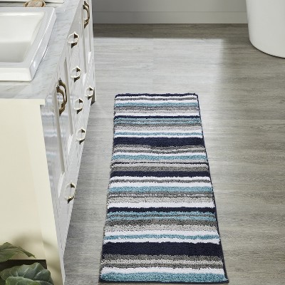 Piccocasa Microfiber Striped Bathroom Rugs Shaggy Soft Thick Water  Absorbent Bath Mat Blue White 17x24 : Target