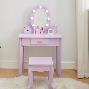 Kids Beauty Vanity with Adjustable Mirror & Lights, Compact Purple Dress-Up Set for Bedroom or Playroom - 1 of 4