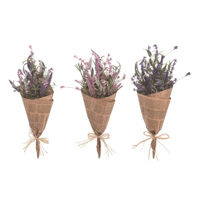 Transpac Lavender Bouquet Set of 3 Artificial Stems Fabric Canvas Spring Decor Purple Indoor Crafting Gift