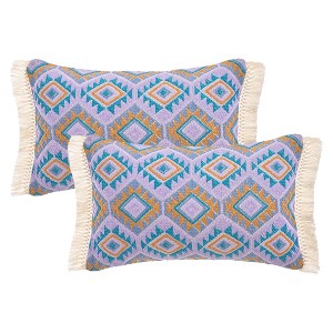 REGALWOVEN Boho Geometric Pattern with Fringe Trim Soft Decorative Pillowcases 2 Packs - 1 of 4