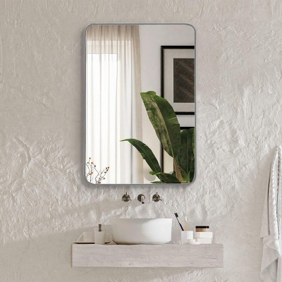 22" X 30"Rectangle Bathroom Mirrors With Rounded Corner,Bath Mirrors Multipurpose Usage Vanity Makeup Mirror Aluminium Framed Mirrors-The Pop Home