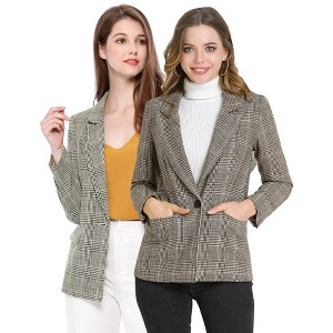 INSPIRE CHIC Women's Notched Lapel One Button Boyfriend Plaid Suit Blazer 2 Packs - 1 of 4