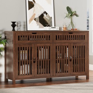 Storage Cabinet with Drawers, 55" Large Buffets & Sideboards with Adjustable Shelves, Brown - 1 of 4