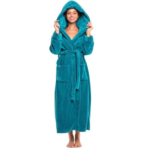 Adr Women's Classic Winter Robe, Hooded Plush Fleece Bathrobe Turquoise ...