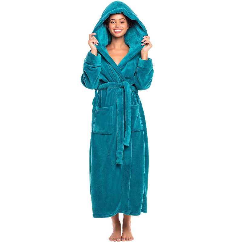 ADR Women's Classic Winter Bath Robe, Hooded Soft Cozy Plush Fleece Bathrobe Loungewear, 1 of 9