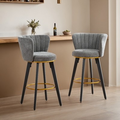 Swivel Velvet Bar Stool with Curved Back, Round Upholstered Bar Stool Counter Height Bar Stool Set of 2 Casual Bar Chair - Leovsnove