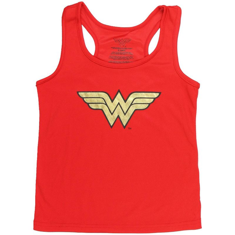 Wonder Woman Big Girls Logo Mesh Tank & Shorts PJ Set Red, 3 of 7