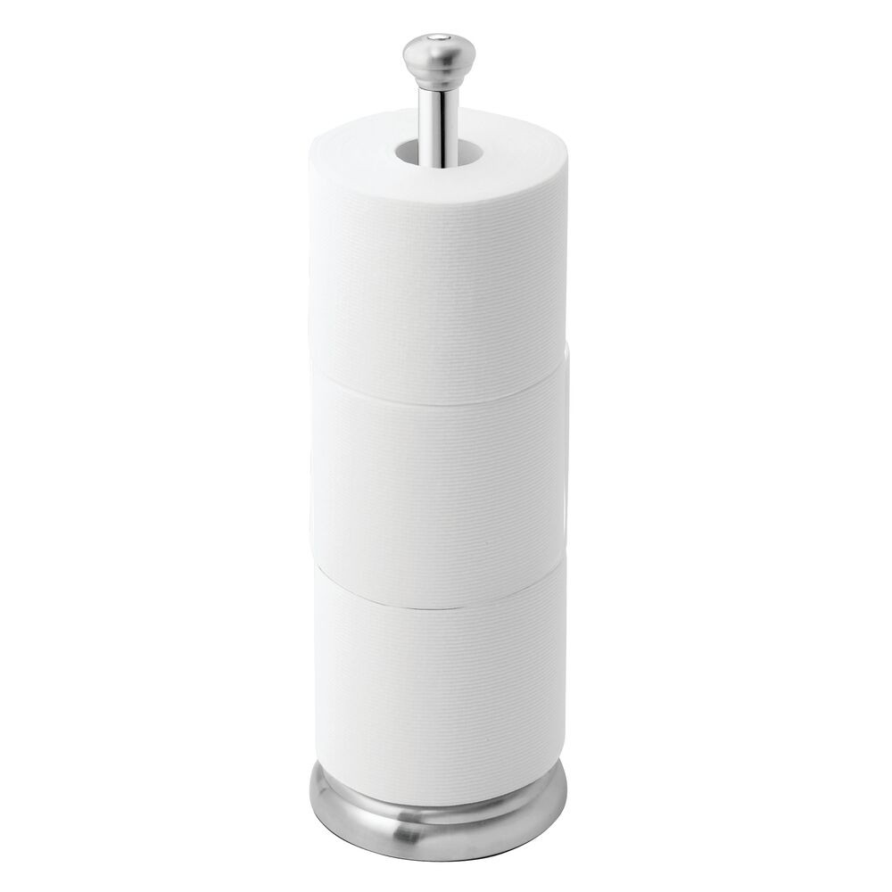 Photos - Toilet Paper Holder iDESIGN York Metal Toilet Tissue Roll Reserve Brushed Stainless Steel and Chrome: Freestanding Dispenser, 16.3" Height