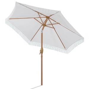 Ainfox 7.5ft Outdoor Tassel Patio Umbrella For Outdoor Table Umbrella,Market Umbrella with 6 Sturdy Ribs, with Push Button Tilt and Crank - 1 of 4