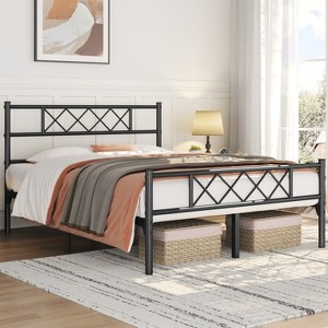 Yaheetech Simple Metal Bed Frame with Headboard&Footboard Slatted Bed Base - 1 of 4