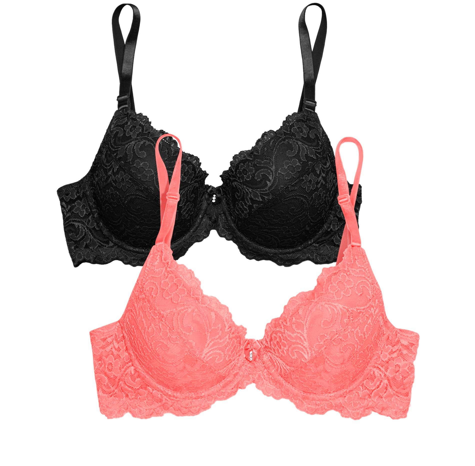 Smart & Sexy Women's Signature Lace Push-Up Bra 2-Pack Punchy Peach/Black Hue 32B