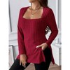 Plus Size Tops for Women Loose Fit Long Sleeve Shirts Square Neck Tops - 2 of 4