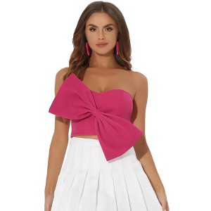 Allegra K Women's Party Bow Strapless Sweetheart Neck Corset Crop Tops - 1 of 4