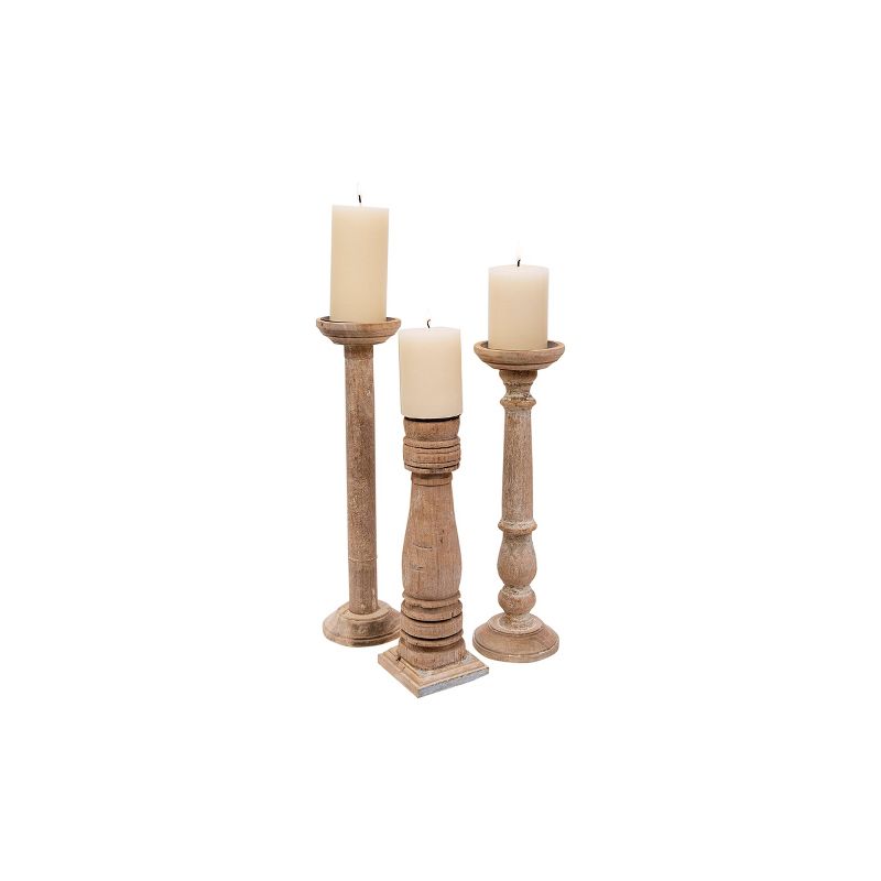 6pc Found Wood and  Metal Pillar Candle Holder Set Natural - Storied Home, 4 of 7
