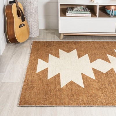 Chayton Terracotta and Cream Geometric Washable Area Rug 8' x 10'