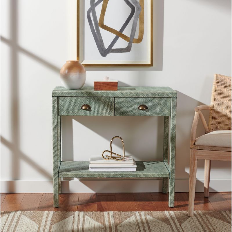 Asa 2 Drawer 1 Shelf Console Table - Turquoise/Antique Gold - Safavieh., 3 of 10