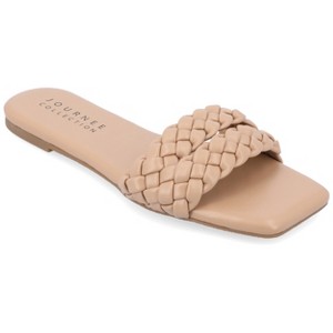 Journee Collection Womens Medium and Wide Width Sawyerr Dual Braided Band Slide Sandals - 1 of 4