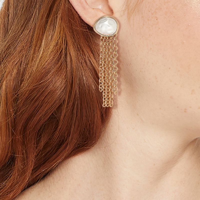 Pearl Chain Linear Drop Earrings - A New Day&#8482; Gold, 3 of 5
