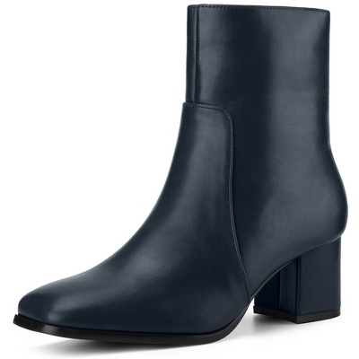 Perphy Women's Square Toe Zipper Block Heel Ankle Boots