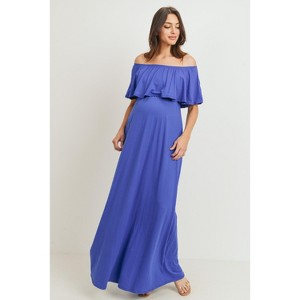Hello Miz Women's Off Shoulder Ruffle Maternity Maxi Dress - 1 of 4