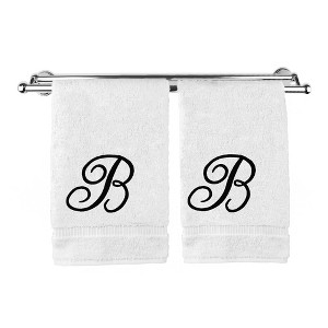 BC BARE COTTON Monogrammed Hand Towel, 100% Turkish Cotton - Set of 2 - White - Black Script - 1 of 1