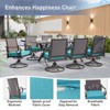 ALAULM 9-piece outdoor balcony dining set, including 8 rattan rocking chairs and 1 large table with umbrella hole, blue. - 3 of 4