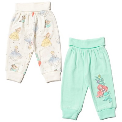 Disney Minnie Mouse Princess Little Mermaid Cinderella Belle Jasmine Baby Girls 2 Pack Pants Newborn to Infant
