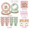 72 Pcs Tea Party Supplies Floral Party Dinnerware Serves 10 Disposable Supplies 10 Paper Tea Cups 20 Saucers Plates 20 Napkins and 12 Popcorn Boxes - 3 of 4