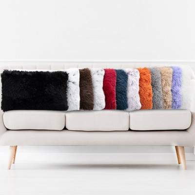 Taupe Shaggy Faux Fur Lumbar Throw Pillows Set of 2