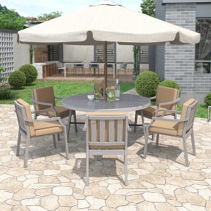 ModernLuxe 6-Person Outdoor Wooden Dining Set with Umbrella Hole, Patio Furniture Set with Removable Cushions for Backyard/Garden, Antique Gray - 1 of 4