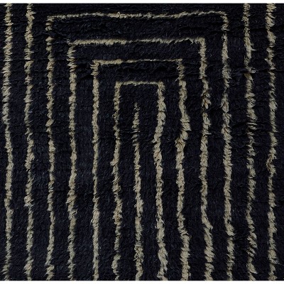 Navy and Beige Handwoven Wool Geometric Rug 2' x 3'