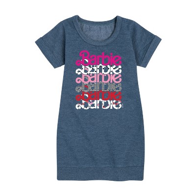 - Barbie - Stacked Barbie Vday Graphic Short Sleeve Fleece Dress