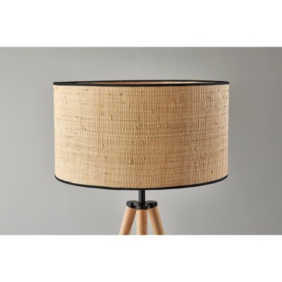 Contemporary Natural Wood Tripod Floor Lamp with Black Accents