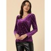 INSPIRE CHIC Women's Velvet V-Neck Long Sleeve Gilding Metallic Shiny Stars Blouse - 3 of 4