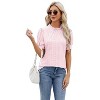 Womens Puff Short Sleeve Summer Blouse Ruffle Mock Neck Dressy Shirts Elegant Eyelet Tops - 3 of 4