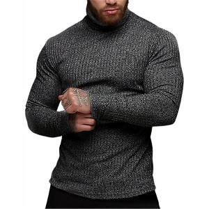 Clearlove Men’s Stretch Muscle Fit Turtleneck Long Sleeve Knit T-Shirt Slim Casual Essential - 1 of 4