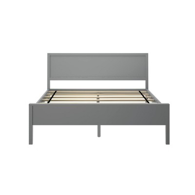 Modern Grey Pine Wood Queen Bed Frame with Panel Headboard