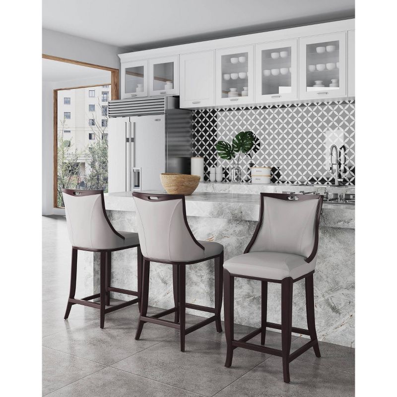 Set of 3 Emperor Upholstered Beech Wood Faux Leather Barstools - Manhattan Comfort, 3 of 12