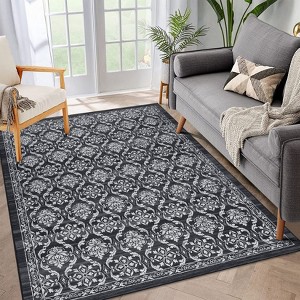 Area Rug Washable Rug, Modern Floral Area Rug Indoor, Non Slip Living Room Rug, Low Pile Foldable Thin Rug for Dining Room Home Office Dorm - 1 of 4