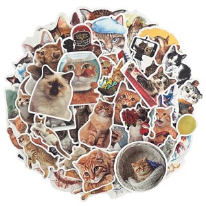 Wrapables Waterproof Vinyl Stickers for Water Bottles, Laptop, Phones, Skateboards, Decals for Teens, 100pcs, Funny Felines - 1 of 4