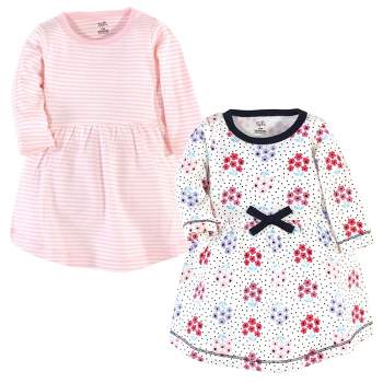 Touched by Nature Baby and Toddler Girl Organic Cotton Long-Sleeve Dresses 2pk, Floral Dot