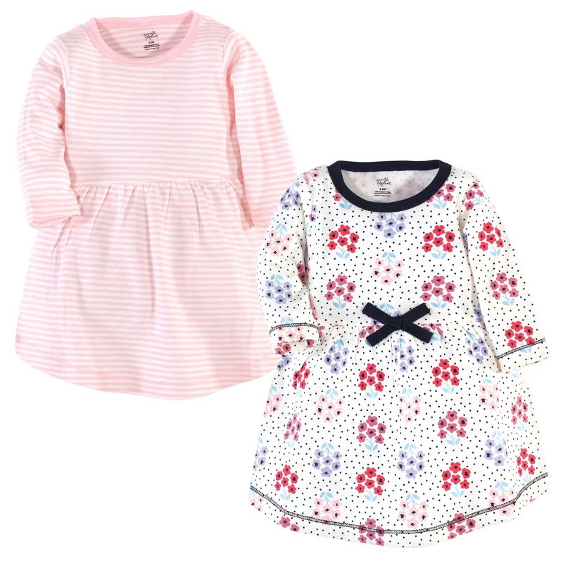 Touched by Nature Baby and Toddler Girl Organic Cotton Long-Sleeve Dresses 2pk, Floral Dot, 1 of 5